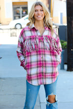 Load image into Gallery viewer, Magenta Plaid Fringe Button Down Shacket
