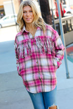 Load image into Gallery viewer, Magenta Plaid Fringe Button Down Shacket
