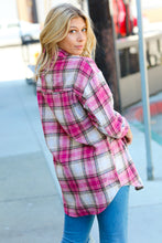 Load image into Gallery viewer, Magenta Plaid Fringe Button Down Shacket
