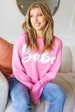 Load image into Gallery viewer, Pink &quot;Babe&quot; Embroidered Pop Up Sweater
