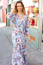 Load image into Gallery viewer, Longing For You Powder Blue Floral V Neck Ruffle Maxi Dress
