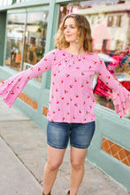 Load image into Gallery viewer, Make You Smile Pink Stripe &amp; Cherries Bell Sleeve Top
