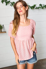 Load image into Gallery viewer, Mauve Eyelet Puff Sleeve Babydoll Top
