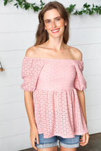 Load image into Gallery viewer, Mauve Eyelet Puff Sleeve Babydoll Top
