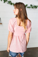 Load image into Gallery viewer, Mauve Eyelet Puff Sleeve Babydoll Top
