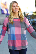 Load image into Gallery viewer, Weekend Ready Blue &amp; Plum Checker Plaid French Terry Top
