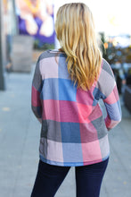 Load image into Gallery viewer, Weekend Ready Blue &amp; Plum Checker Plaid French Terry Top
