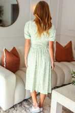 Load image into Gallery viewer, Sunny Days Sage Floral Print Fit &amp; Flare Sash Belt V Neck Dress

