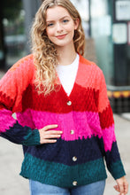 Load image into Gallery viewer, Make Your Day Magenta Honeycomb Knit Button Down Cardigan
