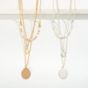 Layered Chain Necklace With Circular Pendant