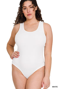 White Basic Racerback Bodysuit