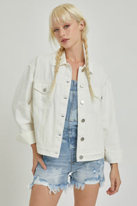 Lightly Distressed White Denim Jacket