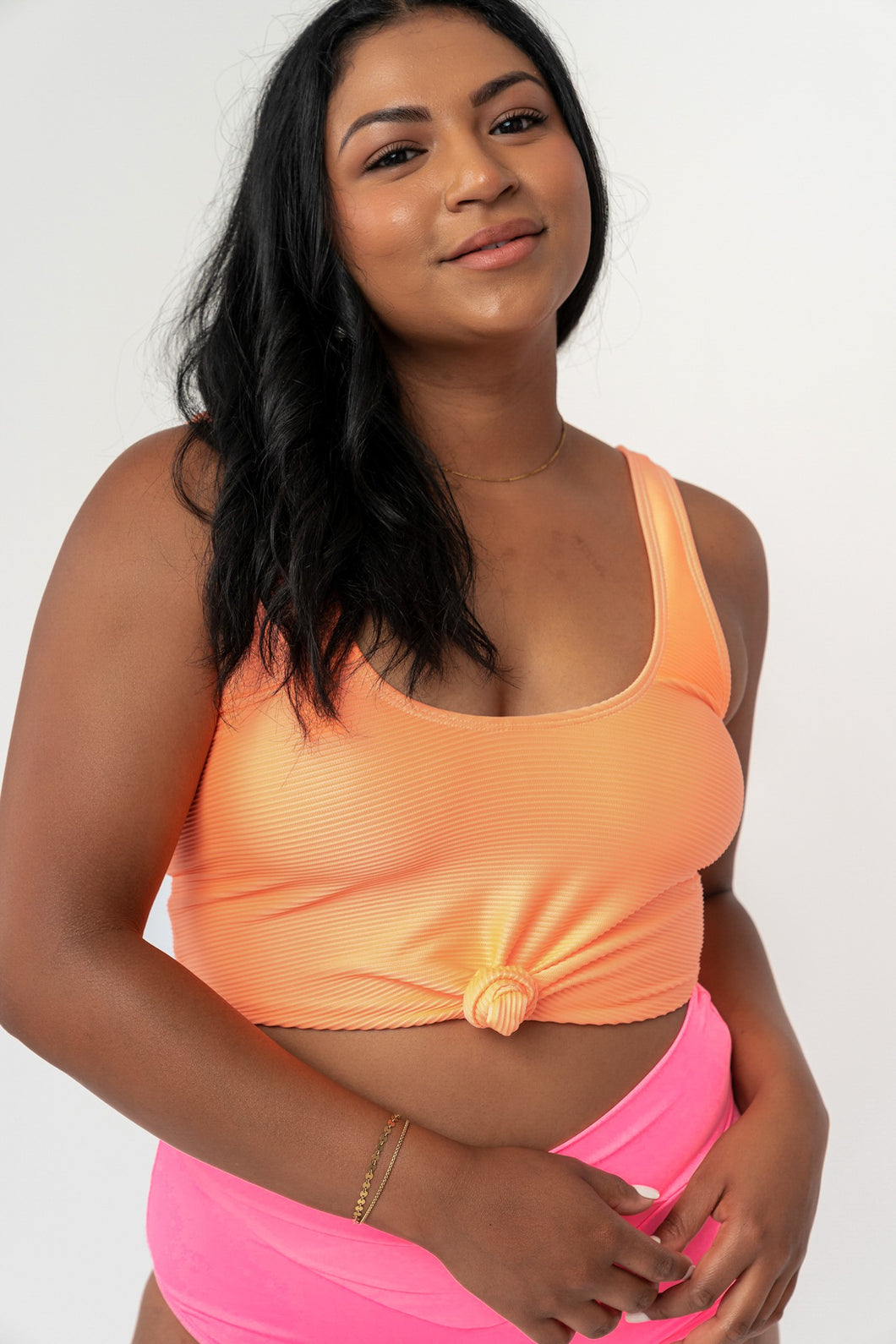 Neon Orange Ribbed Traveler Swim Top