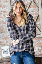 Load image into Gallery viewer, Navy Plaid Hooded Top
