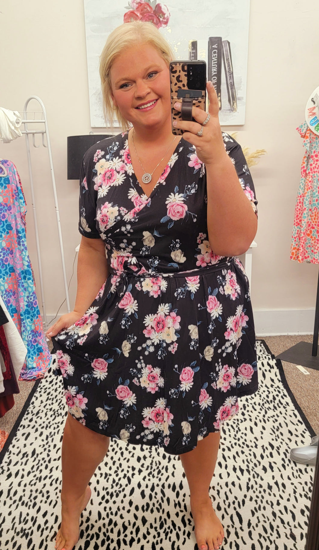 Black Floral Wrap Dress