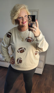 Sand Sequin Football Sweatshirt (Instock Now)