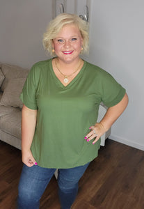 Light Olive Rolled Sleeve Top