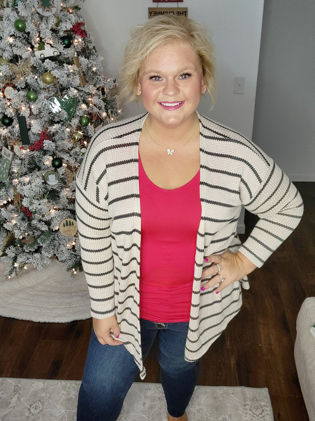 White Birch Charcoal Striped Cardi