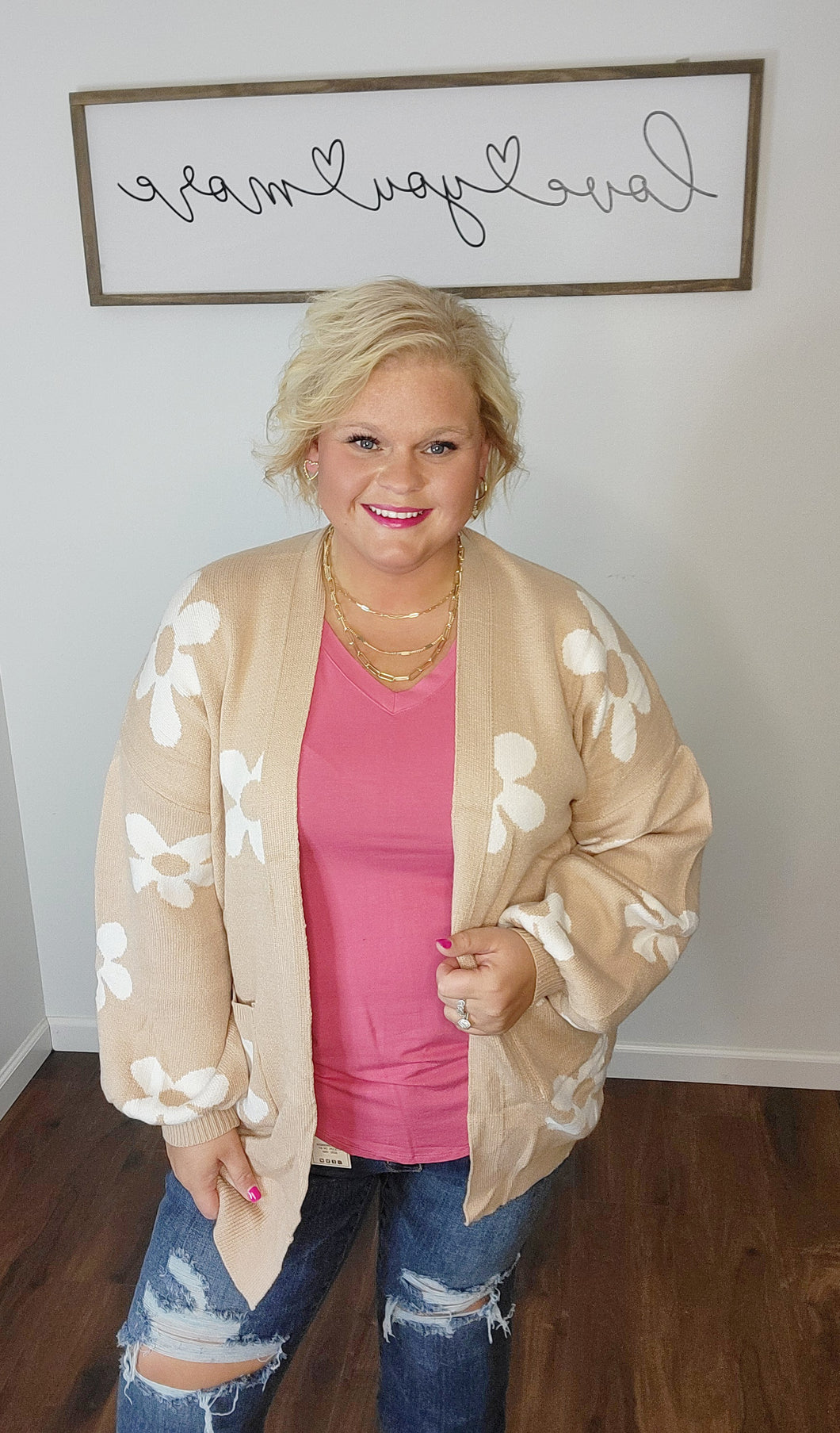 Cream and White Daisy Cardigan