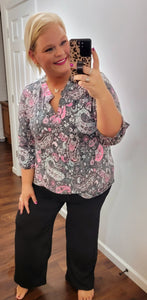 Gray & Pink Paisley Blouse