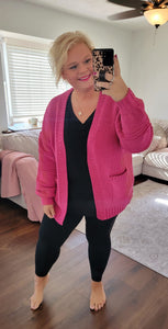 Berry Soft Balloon Sleeve Cardigan