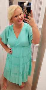 Minty Flowy Tiered Midi