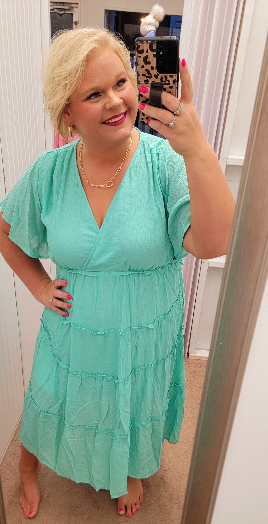 Minty Flowy Tiered Midi