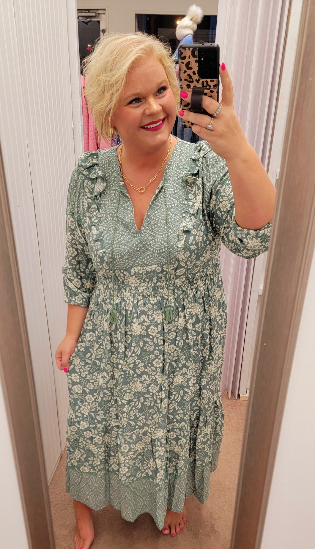 Green Floral Midi Dress