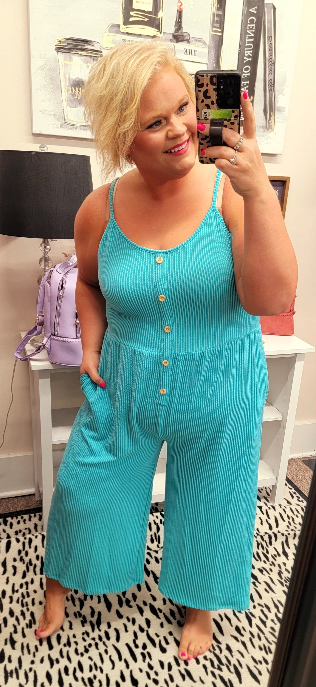 Aqua Ribbed Jumpsuit