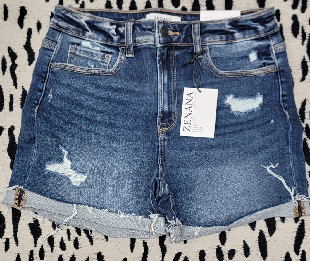 Zenana Distressed Cuff Shorts