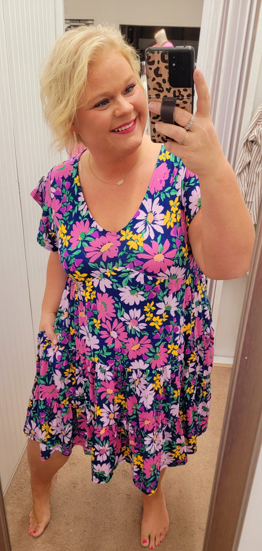 Navy & Pink Floral Midi