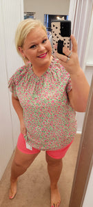 Pink & Green Floral Blouse