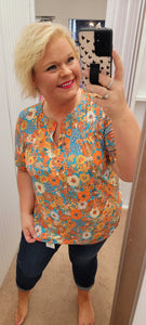 Jade & Orange Floral Blouse