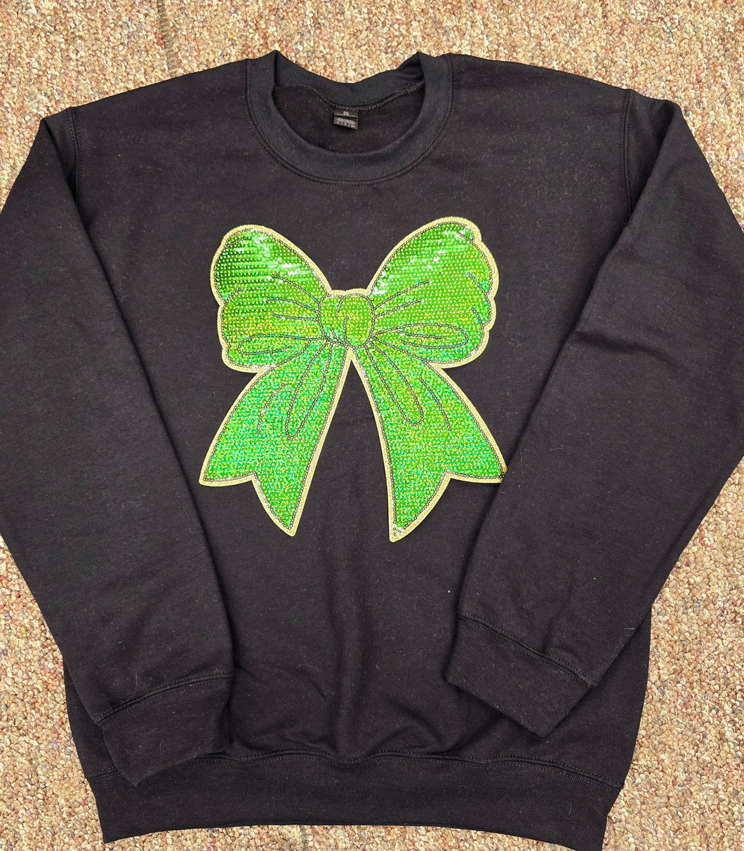 Green on Black Sequin Bow Patch Sweatshirt