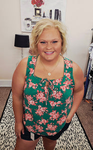 Dress it up Green & Coral Flower Tank