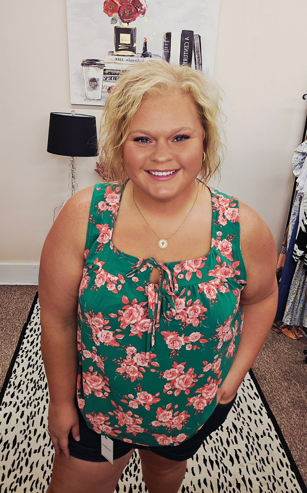 Dress it up Green & Coral Flower Tank