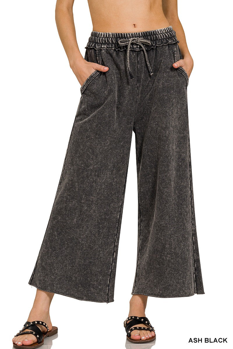 Black Mineral Washed Wide Leg Crop