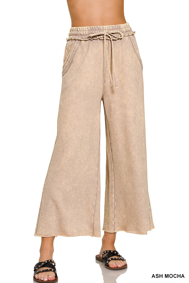 Ash Mocha Mineral Wash Wide Leg Crop