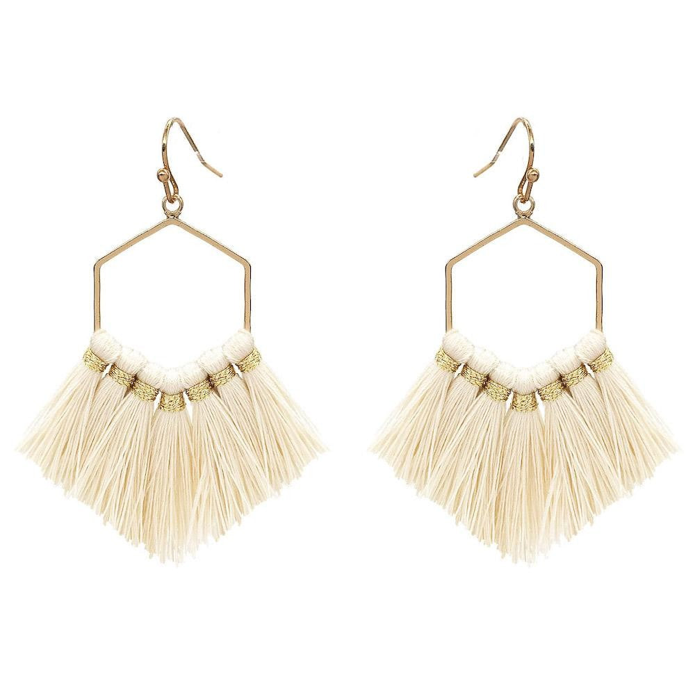 Fringe Tassel Hexagon Drop Earrings in Gold