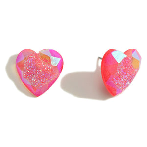 Pink Resin Heart Earrings