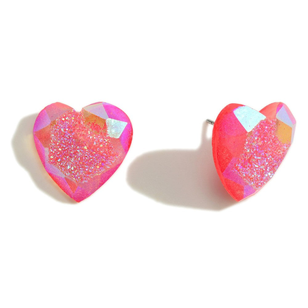 Pink Resin Heart Earrings