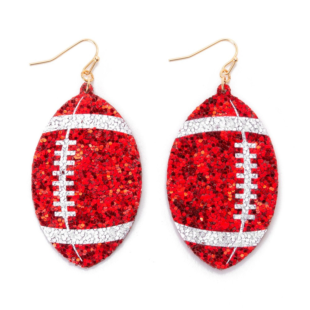 Red Glittery Football Earrings