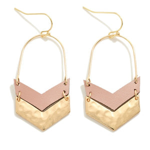 Leather Accented Chevron Drop Earring