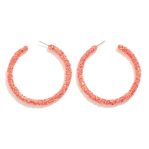 Coral Glitter Hoops