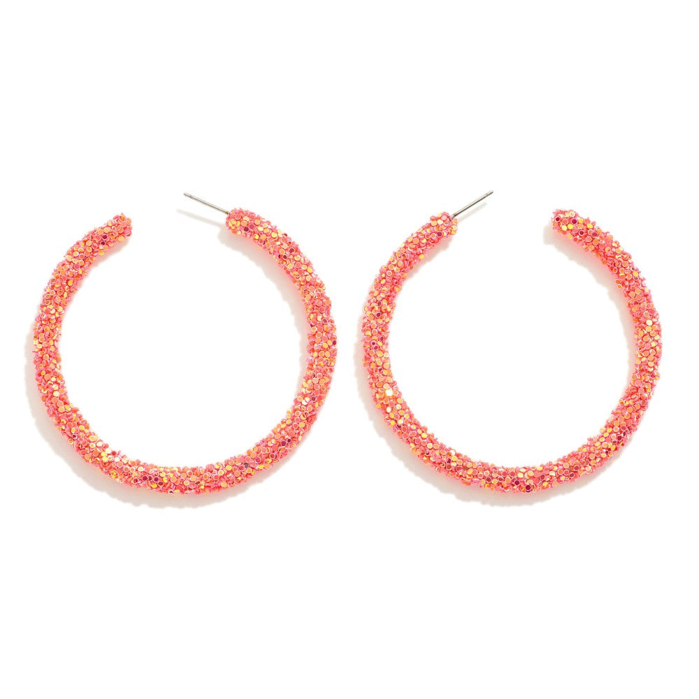 Coral Glitter Hoops