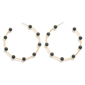 Bead Accented Drop Hoop Earrings