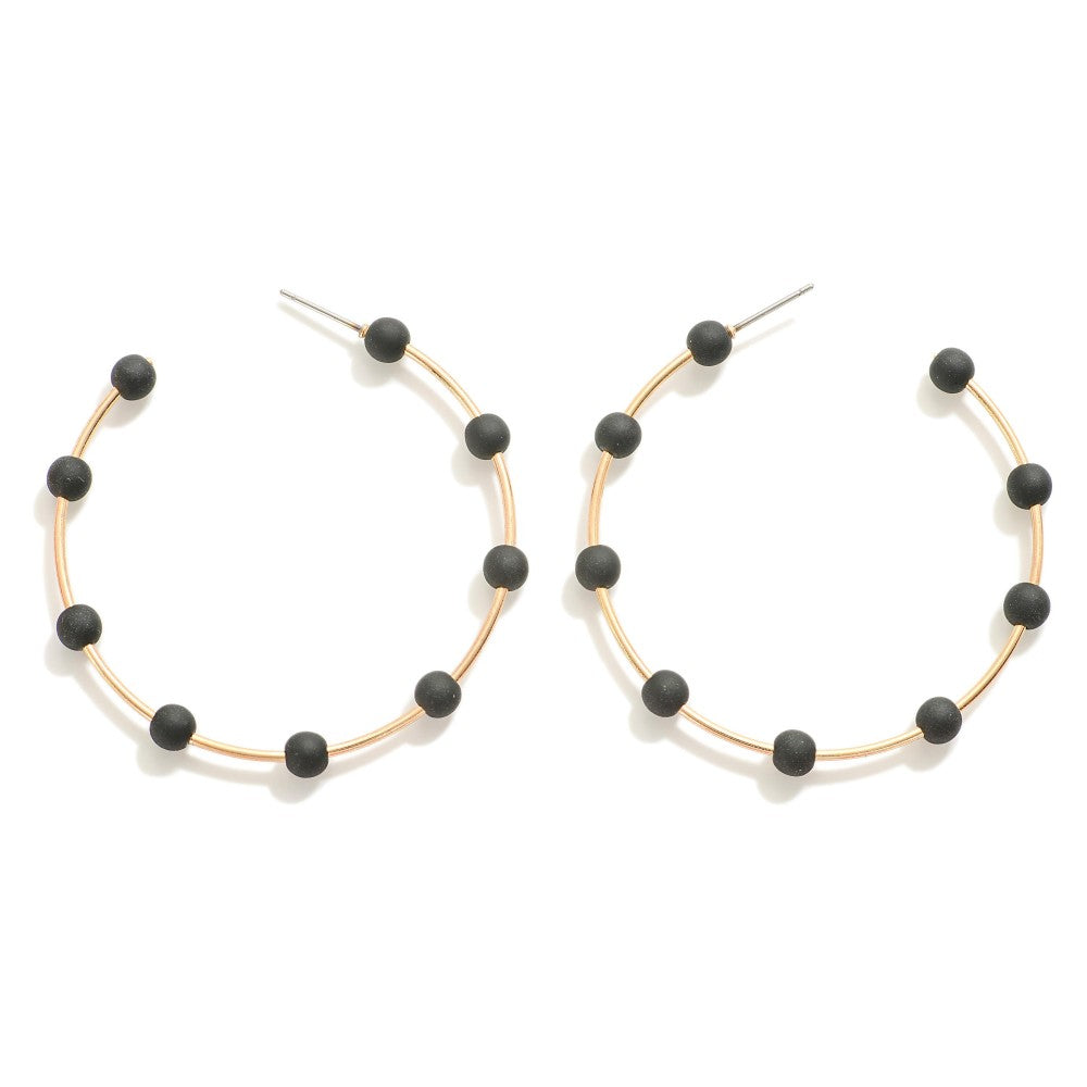 Bead Accented Drop Hoop Earrings