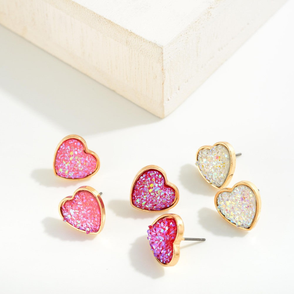 Chunky Glitter Heart Stud