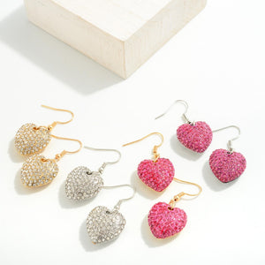 Puffy Rhinestone Heart Dangles