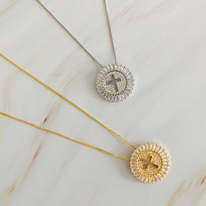 Shine Circle Cross Necklace: Gold